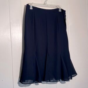 NWT. Navy Blue Flared. Lined. Chiffon. Godet style/cut Skirt in Size 14 Petite